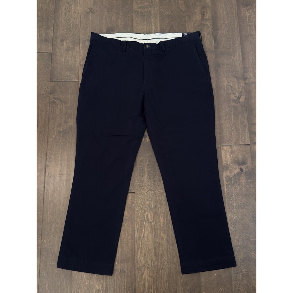 Polo Ralph Lauren Mens Navy Blue Stretch Cotton Chino Flat Front Pant Size 42X30